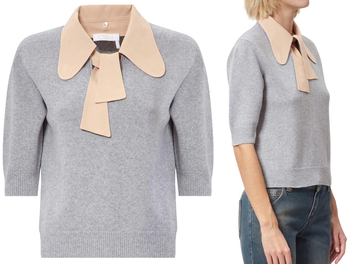 Chloé Strickpullover Chloé Gray Pussy Bow Collar Wool And Cashmere Knit Pullover Pulli Stri von Chloé