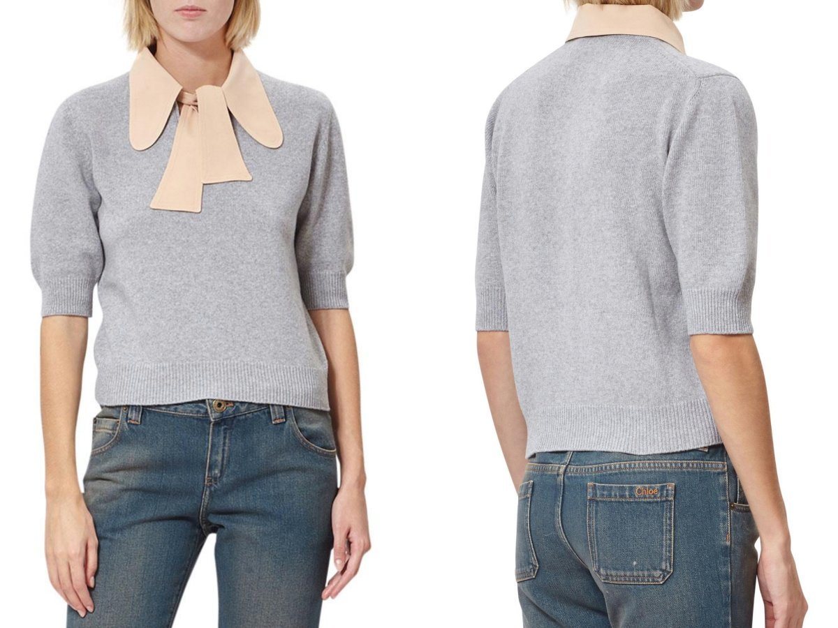 Chloé Strickpullover Chloé Gray Pussy Bow Collar Wool And Cashmere Knit Pullover Pulli Stri von Chloé