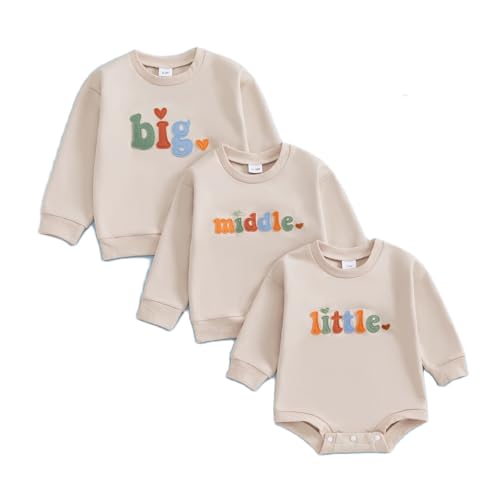 Chloefairy Big Middle Little Sibling Shirt Boy Girl Sweatshirt Strampler Bodysuit 3. Baby Ankündigung Passende Geschwister-Outfits, Aprikosenhemden in der Mitte, 4-5 Jahre von Chloefairy