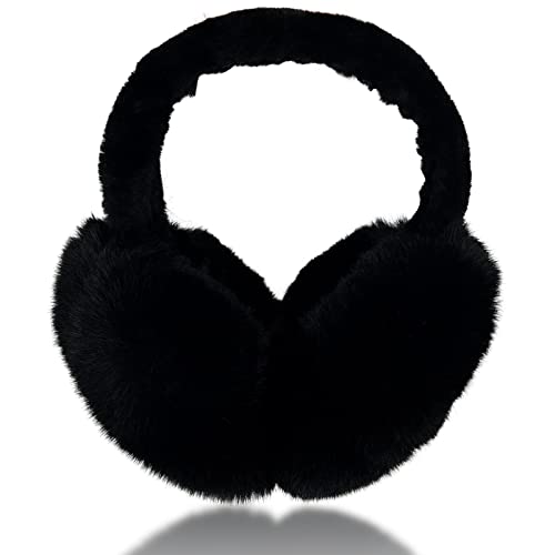 Chmentnanza Ohrenwärmer Damen Winter, Ohrwärmer für Frauen Faltbare Plüsch Warme Ohrenschützer Winter, Earmuffs Winter für Damen und Herren Schwarz von Chmentnanza