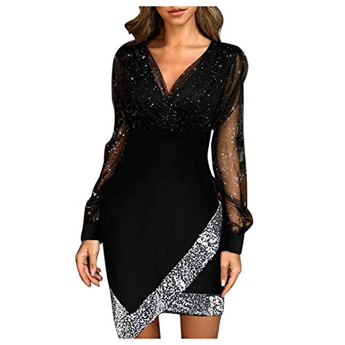 Chnnamzu Abendkleid Kurz Damen - Damen Cocktailkleid Pailletten Glitzer Kleid Lange Ärmel Abend Kleid Partykleid Hochzeit Paillettenkleid Pailletten Kleid Sexy Abendkleid für Damen von Chnnamzu