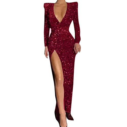 Chnnamzu Abendkleid Lang Damen, Cocktailkleid Pailletten Glitzer Kleid Lange Ärmel Festliches Partykleid Hochzeit Paillettenkleid Glitzerkleid Sexy Abendkleid für Damen von Chnnamzu