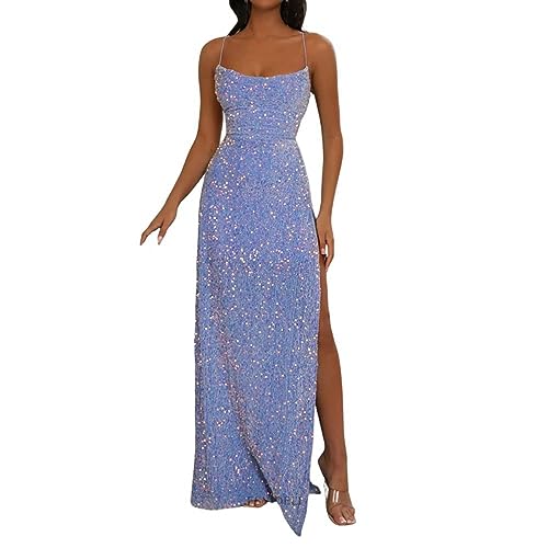 Chnnamzu Abendkleid Lang Damen - Cocktailkleid Pailletten Glitzer Kleid Brautjungfernkleid Spaghettiträger Kleid Rückenfreies Cocktailkleider Glitzerkleid Sexy Abendkleid für Damen von Chnnamzu