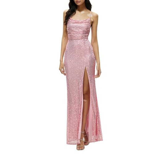 Chnnamzu Abendkleid Lang Damen - Cocktailkleid Pailletten Glitzer Kleid Brautjungfernkleid Spaghettiträger Kleid Rückenfreies Cocktailkleider Glitzerkleid Sexy Abendkleid für Damen von Chnnamzu