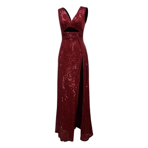 Chnnamzu Abendkleid Lang Damen - Cocktailkleid Pailletten Glitzer Kleid Brautjungfernkleid Spaghettiträger Kleid Rückenfreies Cocktailkleider Glitzerkleid Sexy Abendkleid für Damen von Chnnamzu