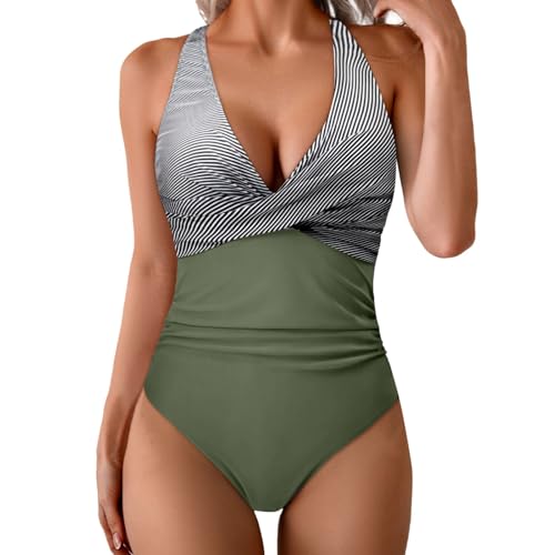 Chnnamzu Badeanzug Damen Bauchweg Push Up Neckholder - Shape Badeanzüge für Damen mit Cups Abnehmbar - Einteilige Bademode V Ausschnitt Monokinis Blumenmuster Elegant Swimsuit Schwimmanzug von Chnnamzu