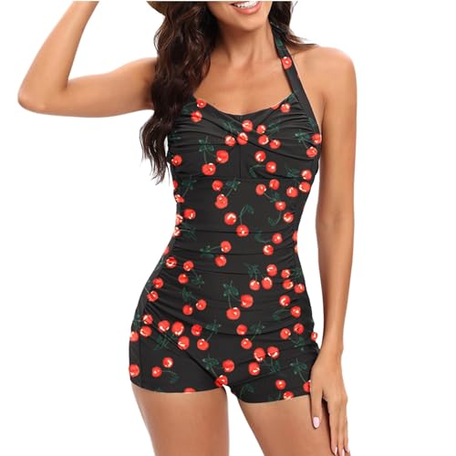 Chnnamzu Badeanzug mit Bein, Badeanzug Damen Bauchweg Push Up, Sport Badeanzüge für Damen Shape Einteiliger Bademode mit Hose Neckholder Schwimmanzug Lang Monokini Sommer Strandmode Swimsuit von Chnnamzu