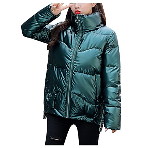 Chnnamzu Damen Winterjacke Kurz Puffer Jacke Mantel - Glänzend Daunenmantel - Winter Herbst Warm - Grün XXL von Chnnamzu