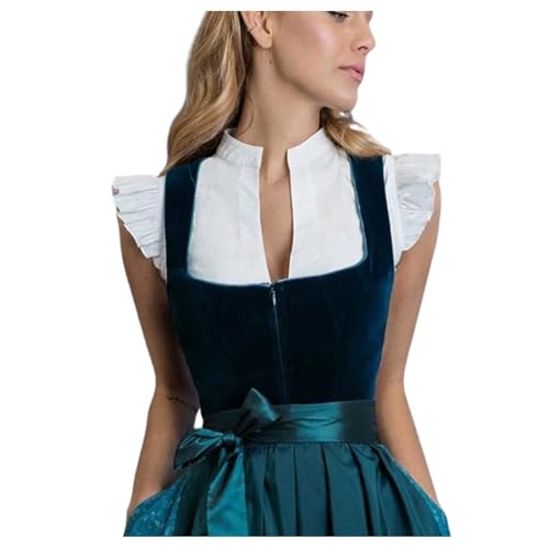 Chnnamzu Dirndl Bluse Damen Flügelärmel - Dirndlbluse Weiß Kurzarm zum Knöpfen Dirndlblusen V Ausschnitt Trachtenbluse für Oktoberfest Weiß S von Chnnamzu