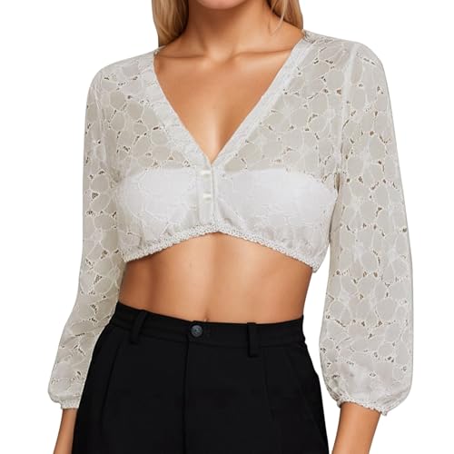Chnnamzu Dirndl Bluse Damen Langarm - Dirndlbluse Weiß Puffärmel mit 3 Knöpfen V Ausschnitt Elegant Trachtenbluse Große Größen Transparent Dirndlblusen für Oktoberfest XL Chnnamzu Dirndl Bluse Damen Langarm - Dirndlbluse Weiß Puffärmel mit 3 Knöpfen V Ausschnitt Elegant Trachtenbluse Große Größen Transparent Dirndlblusen für Oktoberfest XL von Chnnamzu