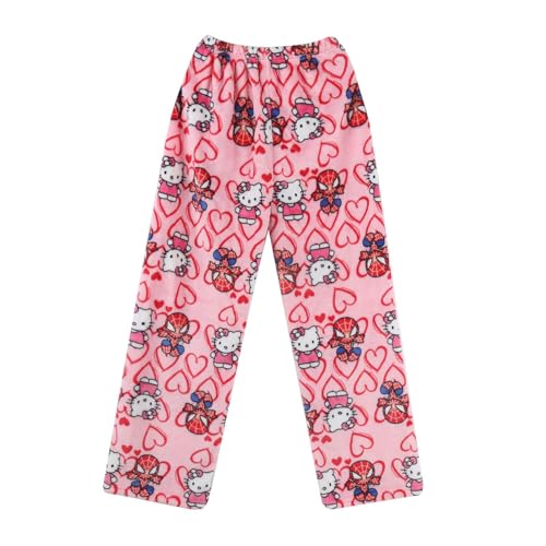 Chnnamzu Pyjama Hose Damen Lang - Pyjamahose Flanell Schlafanzug Y2K Schlafanzughose Baggy Anime Cartoon Kawaii Kuschelig Weich Bequeme Flauschig Casual Schlafanzug Schlafhose Sommer Herbst Winter von Chnnamzu