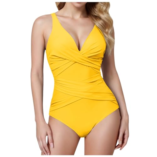 Chnnamzu Shape Badeanzug Damen Bauchweg Push Up - Badeanzüge für Damen mit Retro Schlankheits Raffung Cups Abnehmbar - Einteilige Bademode V Ausschnitt Monokinis Blumenmuster Elegant Schwimmanzug von Chnnamzu