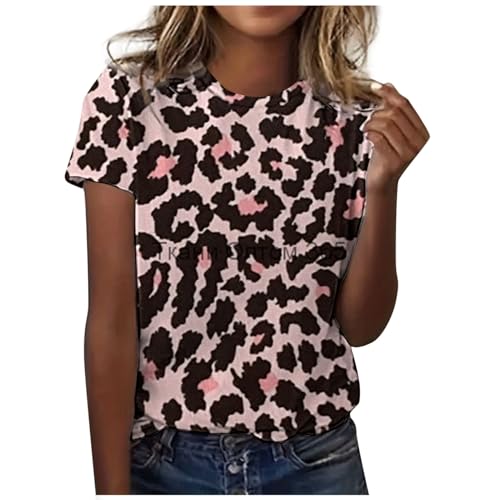 Chnnamzu T Shirts Damen Sommer - Oberteile Damen Sommer Locker Leopard Muster T-Shirt Tops Frauen Sommer Shirts Casual Rundhals Bluse Damen Sommer Kurzarm von Chnnamzu