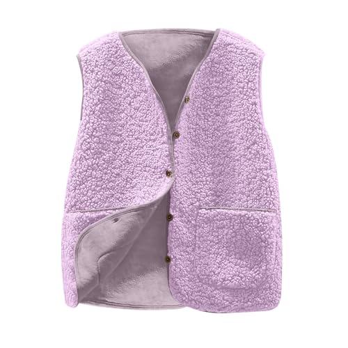 Chnnamzu Teddy Weste Damen - Teddyjacke Damen Ärmellose Weste Kurz Dünne Fleeceweste Leicht Teddyfleece Jacke V-Ausschnitt Teddyweste Warm Winter Damenweste mit Taschen Plüschweste Winterjacke von Chnnamzu