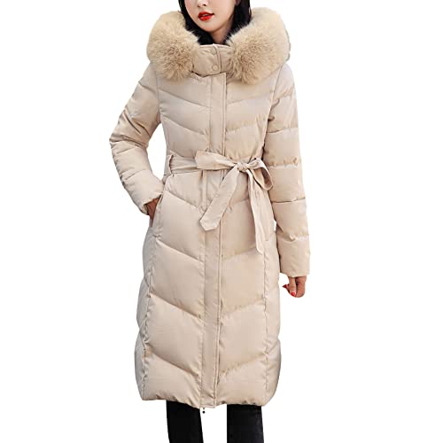 Chnnamzu Wintermantel Damen Lang - Warm Daunenmantel Mit Kapuze und Gürtel Lang Puffer Jacke Mantel Knielang Winterjacke Herbst Winter Daunenjacke mit Reißverschluss und Tasche von Chnnamzu