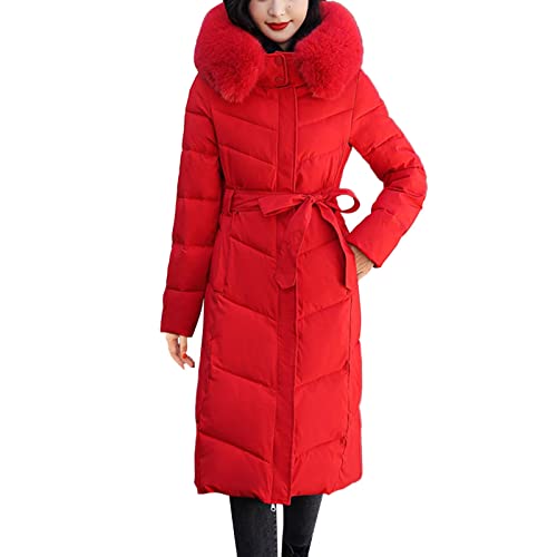 Chnnamzu Wintermantel Damen Lang - Warm Daunenmantel Mit Kapuze und Gürtel Lang Puffer Jacke Mantel Knielang Winterjacke Herbst Winter Daunenjacke mit Reißverschluss und Tasche von Chnnamzu