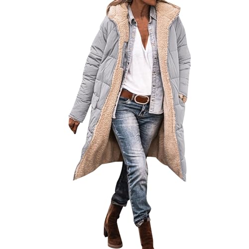 Chnnamzu Wintermantel Damen Lang Warm Fleecejacke - Damen Lang Winterjacke Reversibel Winter Jacke Mantel Sherpa Fleece Pufferjacken Lang Outdoorjacke Frauen Oberbekleidung von Chnnamzu