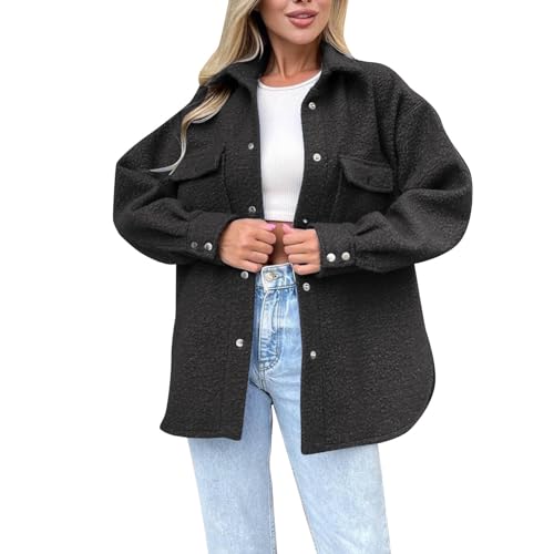 Wollmantel Damen Wintermantel Herbst Winter Jacke Trenchcoat Damen Wolle Coat Elegant Wollmantel übergangsjacke Lose Revers Hemdjacke Wolljacke Parka Mäntel Winterjacke von Chnnamzu
