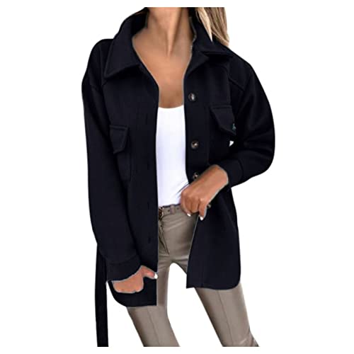 Chnnamzu Wollmantel Damen Wintermantel Herbst Winter Jacke Trenchcoat Damen mit Gürtel Mit Tasche Wolle Coat Elegant Wollmantel übergangsjacke Wolljacke Parka Mäntel Winterjacke von Chnnamzu