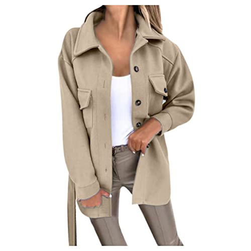 Chnnamzu Wollmantel Damen Wintermantel Herbst Winter Jacke Trenchcoat Damen mit Gürtel Mit Tasche Wolle Coat Elegant Wollmantel übergangsjacke Wolljacke Parka Mäntel Winterjacke von Chnnamzu