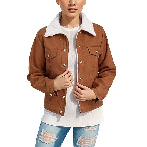 Damen Cord Mantel Corduroy Jacke - Vintage Cordjacke Cord Mantel Damen Kurzjacke Lange Ärmel Winter Frühling Herbst Top Outwear Mode Langarm Retro Casual Jacke von Chnnamzu