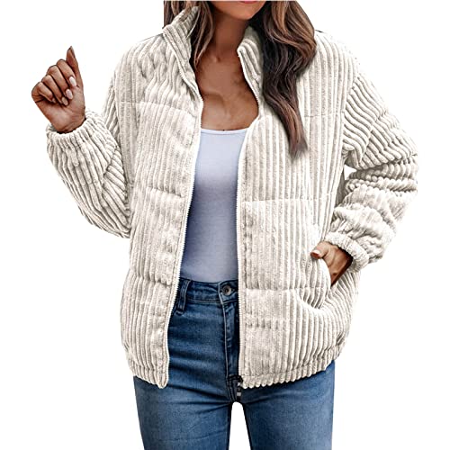 Damen Corduroy Jacke - Vintage Cord Mantel Cordjacke Cord Mantel Damen Kurzjacke Lange Ärmel Winter Frühling Herbst Top Outwear Mode Langarm Retro Casual Jacke von Chnnamzu