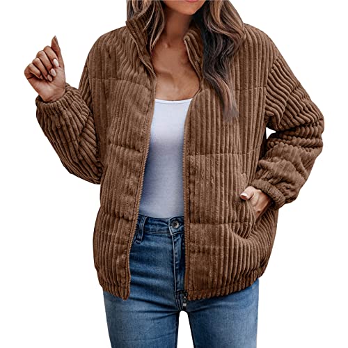 Damen Corduroy Jacke - Vintage Cord Mantel Cordjacke Cord Mantel Damen Kurzjacke Lange Ärmel Winter Frühling Herbst Top Outwear Mode Langarm Retro Casual Jacke von Chnnamzu