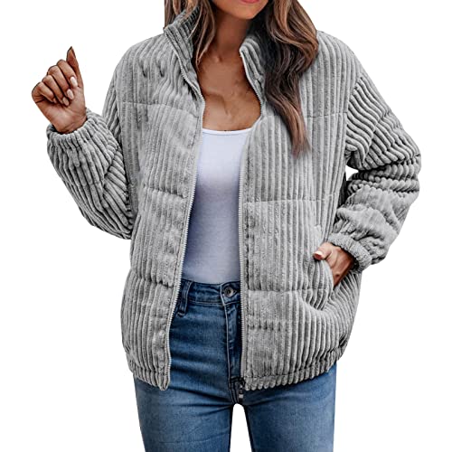 Damen Corduroy Jacke - Vintage Cord Mantel Cordjacke Cord Mantel Damen Kurzjacke Lange Ärmel Winter Frühling Herbst Top Outwear Mode Langarm Retro Casual Jacke von Chnnamzu