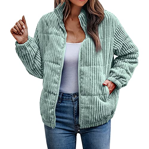 Damen Corduroy Jacke - Vintage Cord Mantel Cordjacke Cord Mantel Damen Kurzjacke Lange Ärmel Winter Frühling Herbst Top Outwear Mode Langarm Retro Casual Jacke von Chnnamzu