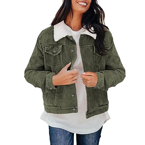 Damen Corduroy Jacke - Vintage Cordjacke Cord Mantel Damen Kurzjacke Lange Ärmel Winter Frühling Herbst Top Outwear Mode Langarm Retro Casual Jacke von Chnnamzu