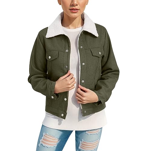 Damen Corduroy Jacke - Vintage Cordjacke Cord Mantel Damen Kurzjacke Lange Ärmel Winter Frühling Herbst Top Outwear Mode Langarm Retro Casual Jacke von Chnnamzu