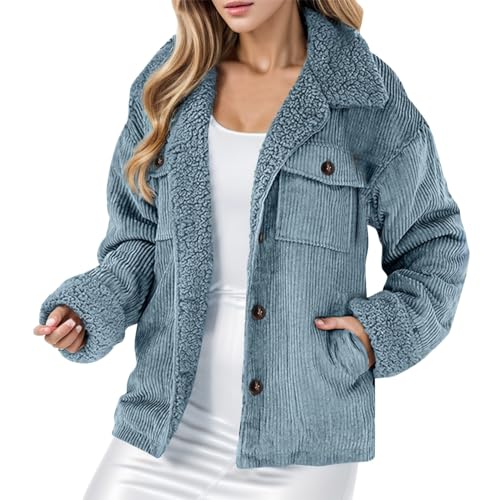 Damen Corduroy Jacke - Vintage Cordjacke Cord Mantel Damen Kurzjacke Lange Ärmel Winter Frühling Herbst Top Outwear Mode Langarm Retro Casual Jacke von Chnnamzu