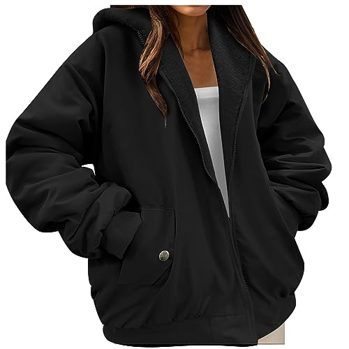 Fleecejacke Damen - Hoodie Damen Parka HinzufüGen Von Samt Und Verdickung Tragen Von Lammwolle Baumwolle Auf Beiden Seiten. Bekleidung Jacke Winter Locker Sitzendes Baumwolloberteil mit Kapuze von Chnnamzu