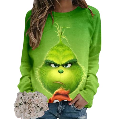 Grinch Pullover Damen, Weihnachtspullover Grinch, Grinch Pullover Schwarz Grün Lustig Weihnachten Weihnachtspulli Oversized Weihnachts Sweatshirt Xmas Christmas Tops Teenager Mädchen Weihnachtsoutfit von Chnnamzu