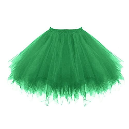 Grüner Tüllrock Damen, Tütü Damen Grün, Tüll Rock Damen Kurz Minirock Petticoat Unterrock Ballettrock Skirt Ballett Röcke 80er Outfit Karneval Kostüm für Fasching Party von Chnnamzu