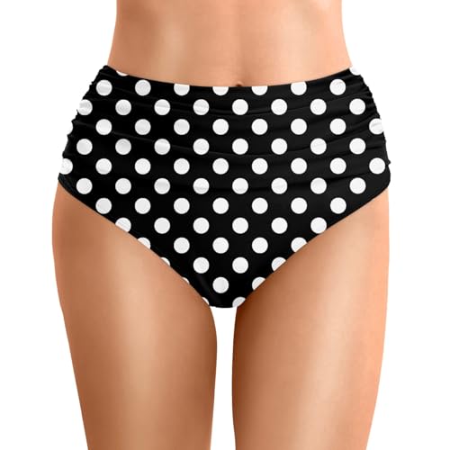 High Waist Bikinihose Schwarz, Bikinihosen für Damen mit Raffung Bikini Hose Bauchweg Bikini Unterteil Schnelltrocknend Bequeme Bikini Slip Bottom Ruched Modischer Badehose für Strand Schwimmbad von Chnnamzu