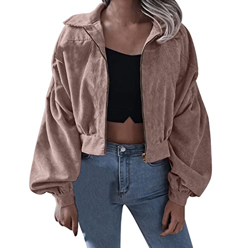 Kurzjacke Damen Corduroy - Vintage Jacke Mantel Cordjacke Cord Mantel Damen Lange Ärmel Winter Frühling Herbst Top Outwear Mode Langarm Retro Casual Cord Jacke von Chnnamzu