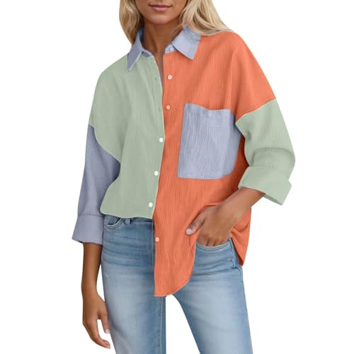 Musselin Bluse Damen Oversized - Longbluse Damen Lang Hemdbluse Baumwolle Sommer Hemd Langarm Lässig Oberteil Shirt Große Größen Leinenbluse Tunika Tops Leicht Musselinbluse Langarmshirt von Chnnamzu
