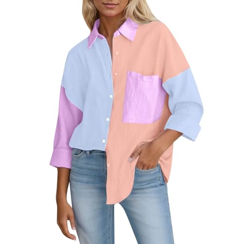 Musselin Bluse Damen Oversized - Longbluse Damen Lang Hemdbluse Baumwolle Sommer Hemd Langarm Lässig Oberteil Shirt Große Größen Leinenbluse Tunika Tops Leicht Musselinbluse Langarmshirt von Chnnamzu