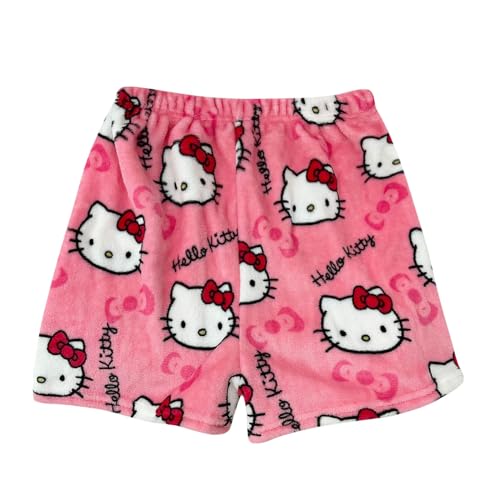 Pyjama Hose Damen Pyjamahose Kurz Schlafanzughose Flanell Schlafhose Schlafanzug Hosen Anime Cartoon Flauschig Kuschelhose Bequem Frauen Schlafanzughosen für Teenager Mädchen Schlaf Lounge von Chnnamzu