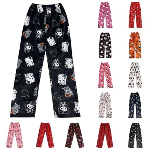 Pyjama Hose Damen Pyjamahose Lang Schlafanzughose Flanell Schlafhose Schlafanzug Hosen Anime Cartoon Flauschig Kuschelhose Bequem Frauen Schlafanzughosen für Teenager Mädchen Schlaf Lounge von Chnnamzu