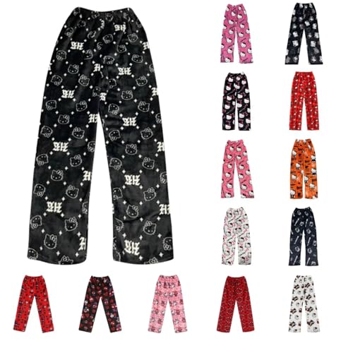 Pyjama Hose Damen Pyjamahose Lang Schlafanzughose Flanell Schlafhose Schlafanzug Hosen Anime Cartoon Flauschig Kuschelhose Bequem Frauen Schlafanzughosen für Teenager Mädchen Schlaf Lounge von Chnnamzu