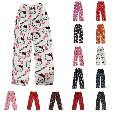 Pyjama Hose Damen Pyjamahose Lang Schlafanzughose Flanell Schlafhose Schlafanzug Hosen Anime Cartoon Flauschig Kuschelhose Bequem Frauen Schlafanzughosen für Teenager Mädchen Schlaf Lounge von Chnnamzu