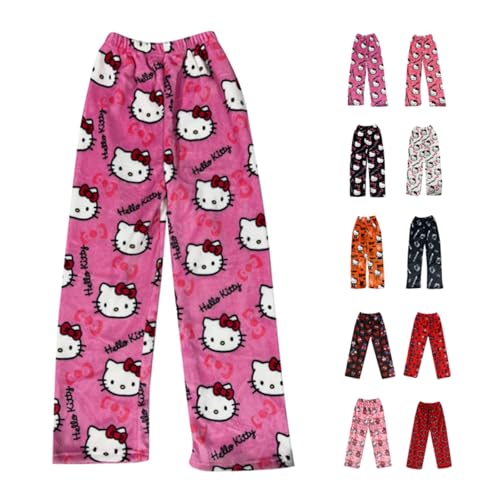 Pyjama Hosen Damen Pyjamahose Lang Flanell Schlafanzug Hosen Anime Cartoon Schlafanzughose Flauschige Weich Warme Bequeme Schlafhose Kawaii Casual Lounge Schlafanzughosen Pyjamahosen Herbst-Winter von Chnnamzu