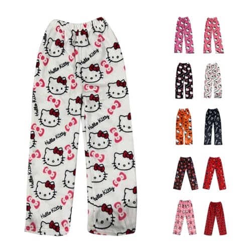 Pyjama Hosen Damen Pyjamahose Lang Flanell Schlafanzug Hosen Anime Cartoon Schlafanzughose Flauschige Weich Warme Bequeme Schlafhose Kawaii Casual Lounge Schlafanzughosen Pyjamahosen Herbst-Winter von Chnnamzu
