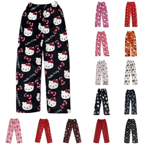 Pyjamahose Damen Lang, Pyjama Hose Damen Flanell Schlafanzughose Flauschig Schlafanzug Hosen Y2K Anime Cartoon Kuschelhose Zuhause Schlaf Schlafhose Bequeme Schlafanzughosen für Teenager Mädchen von Chnnamzu