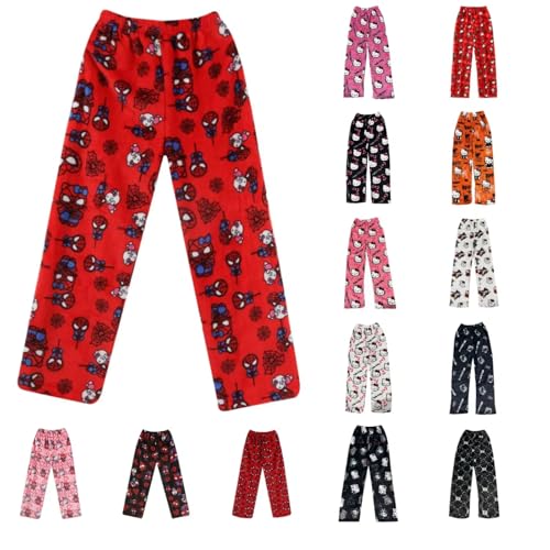Pyjamahose Damen Lang, Pyjama Hose Damen Flanell Schlafanzughose Flauschig Schlafanzug Hosen Y2K Anime Cartoon Kuschelhose Zuhause Schlaf Schlafhose Bequeme Schlafanzughosen für Teenager Mädchen von Chnnamzu