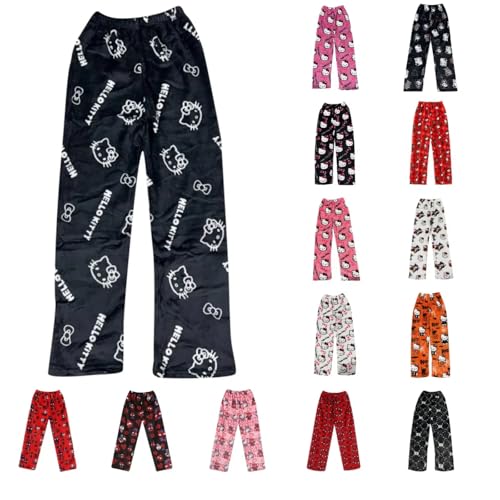 Pyjamahose Damen Lang, Pyjama Hose Damen Flanell Schlafanzughose Flauschig Schlafanzug Hosen Y2K Anime Cartoon Kuschelhose Zuhause Schlaf Schlafhose Bequeme Schlafanzughosen für Teenager Mädchen von Chnnamzu