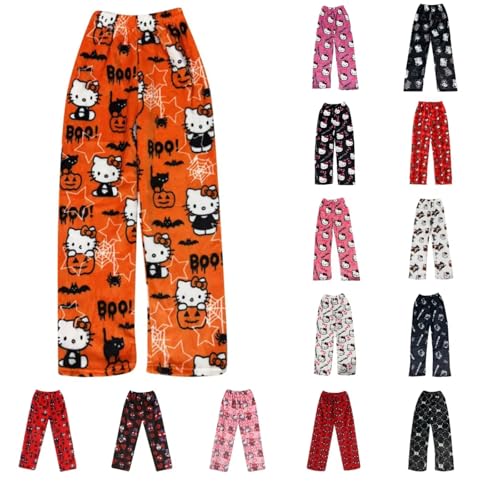 Pyjamahose Damen Lang, Pyjama Hose Damen Flanell Schlafanzughose Flauschig Schlafanzug Hosen Y2K Cartoon Kuschelhose Zuhause Schlafhose Herbst Winter Bequeme Schlafanzughosen für Teenager Mädchen von Chnnamzu