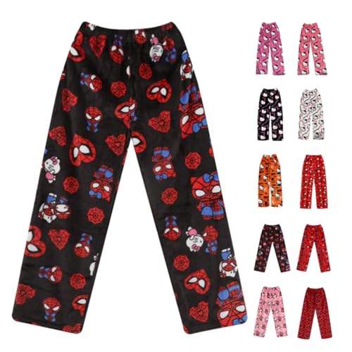 Pyjamahose Damen Lang - Pyjama Hose Damen Flanell Schlafanzughose, Anime Cartoon, Super Weich&Bequeme, Flauschig&Warm, Schlafanzug Hosen Lässige Lounge Homewear Outfit Kawaii Schlafhose Herbst Winter von Chnnamzu